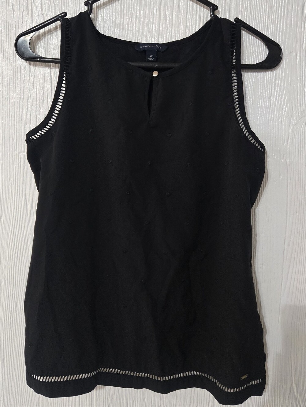 Tommy Hilfiger Black Sleeveless Ladder Stitch Trim Top Size Small